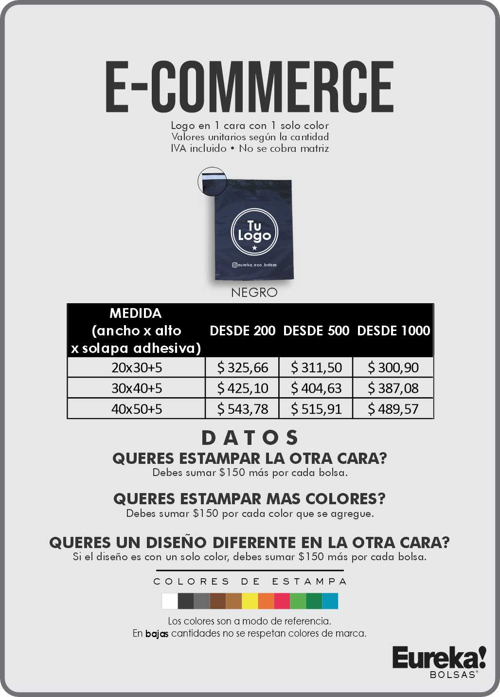 lista de precios bolsa polietileno personalizadas